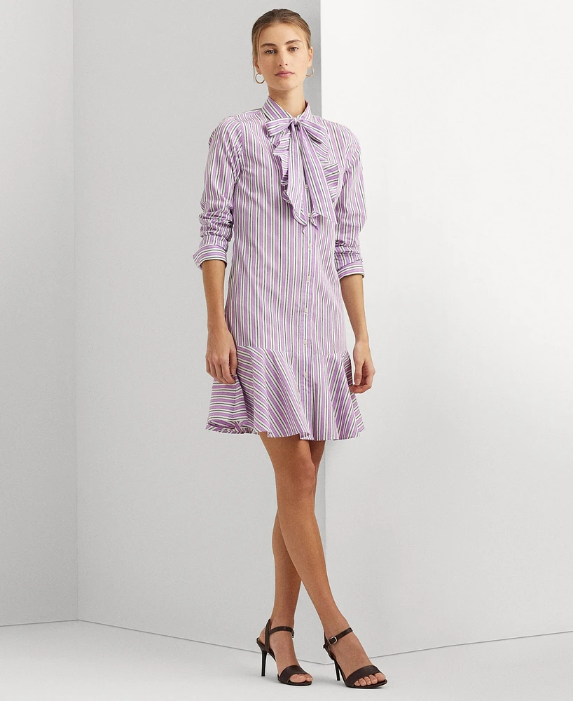 Lauren Ralph Lauren Women's Striped Broadcloth Tie-Neck Shirtdress