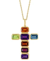 Effy Multi-Gemstone Cross 18" Pendant Necklace (5-1/4 ct. t.w.) in 14k Gold