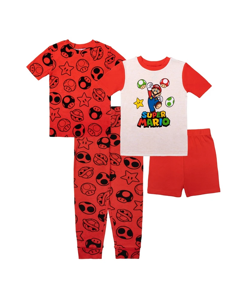 Nintendo Big Boys Mario Cotton 4 Piece Pajama Set