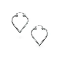 Bling Jewelry Large Heart Shaped Tube Big Hoop Earrings For Women Sterling Silver Hinged Notched Post