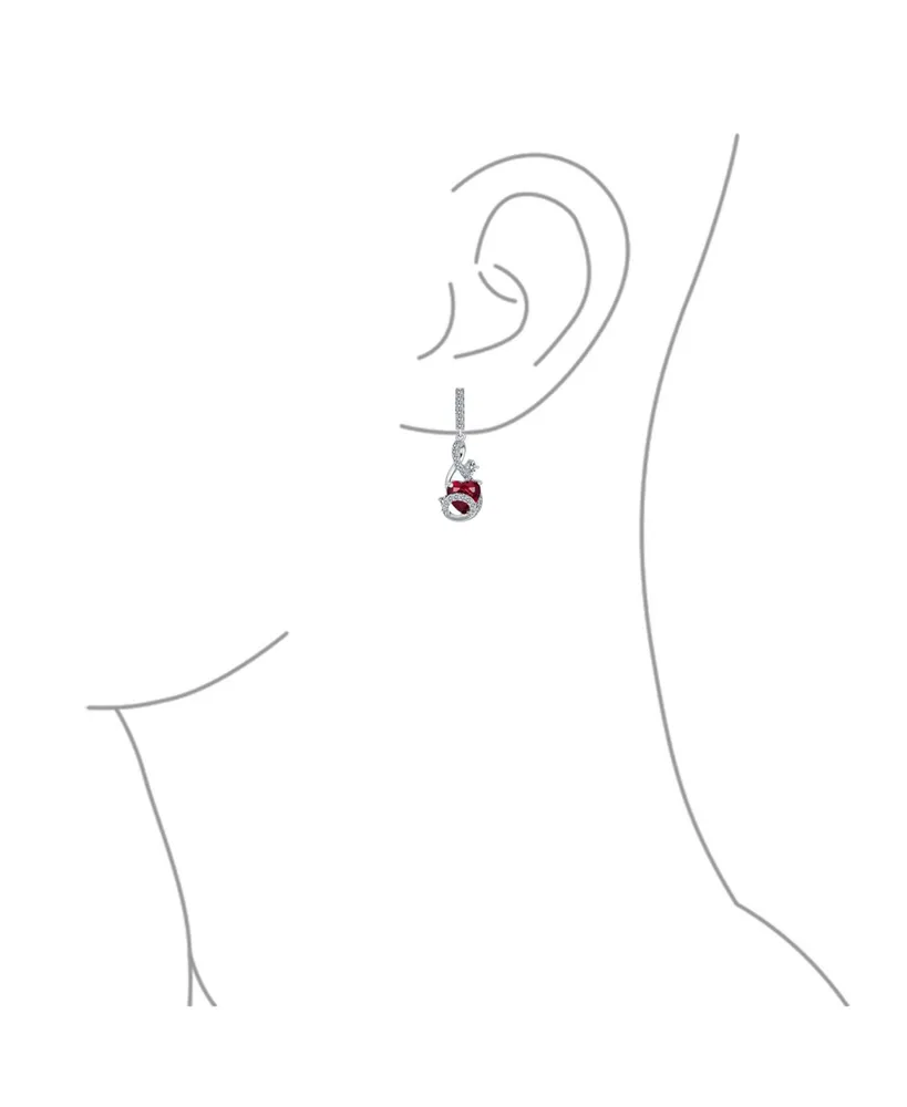 Romantic Cubic Zirconia Infinity Swirl Cz Accent Simulated Cz Red Ruby Heart Dangling Earrings For Women Girlfriend .925 Sterling Silver