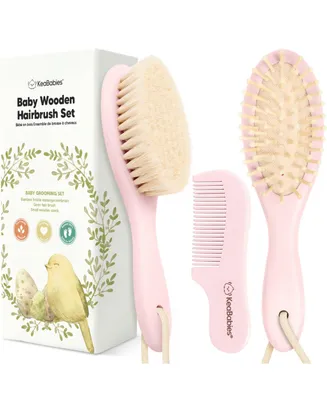 KeaBabies Baby Hair Brush and Comb Set, Oval Wooden Set for Newborns, Infant, Toddler Grooming Kit