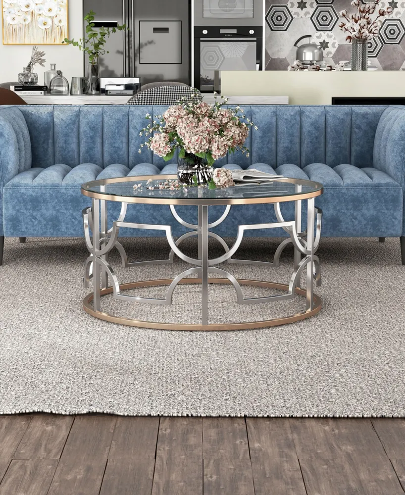 Furniture of America 36" Metal, Glass Camille Modern Round Glass Top Coffee Table