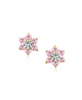 Bling Jewelry Tiny Pink Cz Flower Stud Earrings For Women For Cubic Zirconia Pink 14K Gold Screw back