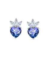 Aaa Cubic Zirconia Crown Color Changing Blue Purple Mystic Rainbow Cz Romantic Heart Shape Stud Earrings For Women .925 Sterling Silver