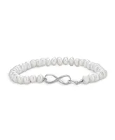 Bling Jewelry Love Knot White Freshwater Cultured Button Pearl Infinity Bracelet For Women Prom Sterling Silver