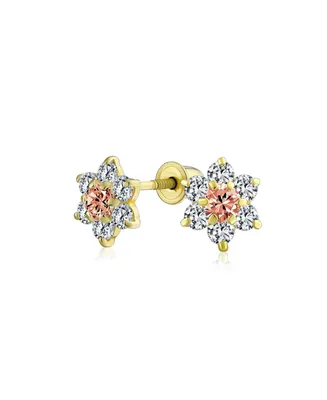 Tiny Rose Pink Cz Flower Stud Earrings For Women For Teen Cubic Zirconia Simulated Alexandrite 14K Real Gold Screw back