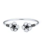 Bling Jewelry Bali Style Plumeria Flower Tips Stacking Bangle Bypass Cuff Bracelet For Women For Oxidized Sterling Silver