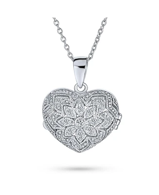 Bling Jewelry Filigree Flower Aromatherapy Essential Oil Perfume Diffuser Keepsake Photo Heart Shape Locket Pendant Necklace For Women Sterling Silver