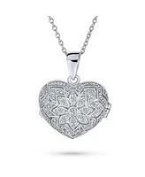 Bling Jewelry Filigree Flower Aromatherapy Essential Oil Perfume Diffuser Keepsake Photo Heart Shape Locket Pendant Necklace For Women Sterling Silver