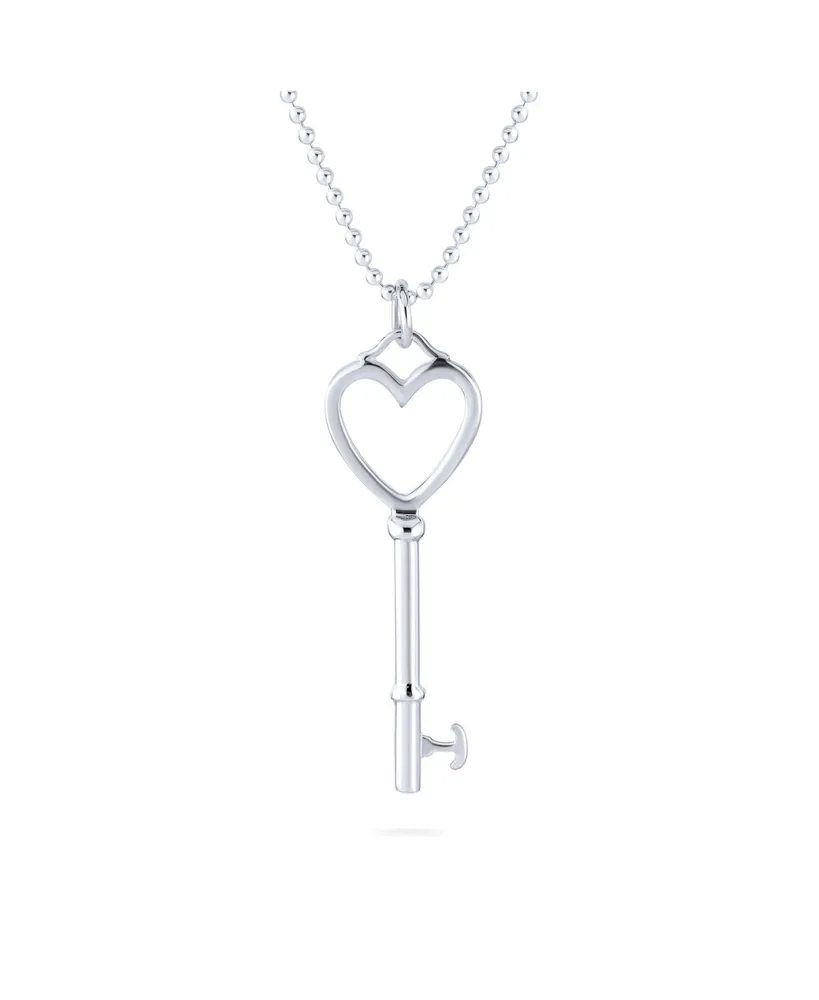 Bling Jewelry Large Simple Key to Your Heart Open Heart Key Necklace Pendant For Women Sterling Silver