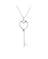 Bling Jewelry Large Simple Key to Your Heart Open Heart Key Necklace Pendant For Women Sterling Silver