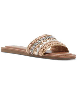 Madden Girl Thread Beaded Square-Toe Slide Flat Sandals