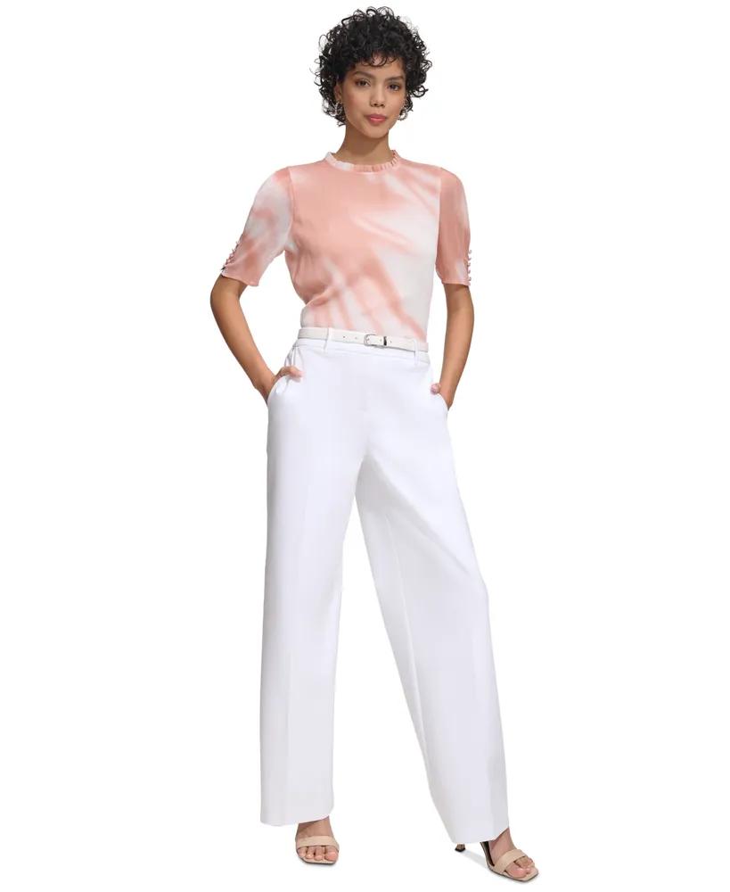 Calvin Klein Petite Belted Wide-Leg Mid-Rise Pants