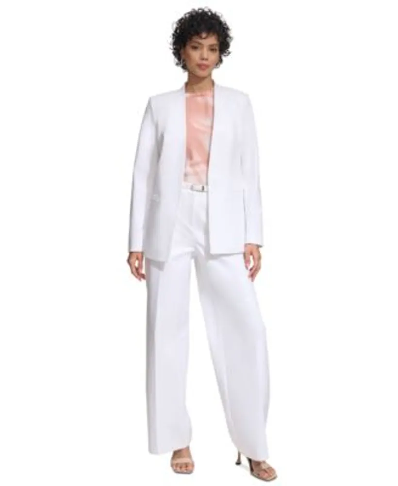 Calvin Klein Petite Open Front Blazer Ruffled Neck Top Wide Leg Pants