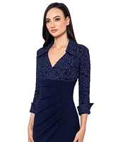 Xscape Women's Collared V-Neck Jacquard Dress