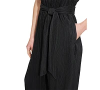 Dkny Women's Plisse One-Shoulder Wide-Leg Jumpsuit