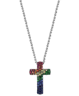 Effy Multi-Gemstone Cross 18" Pendant Necklace (1 ct. t.w.) in Sterling Silver