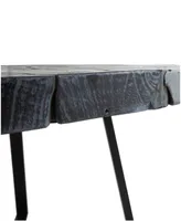 Rosemary Lane 35" x 35" x 18" Teak Wood Geometric Handmade Live Edge Black Metal Base Coffee Table