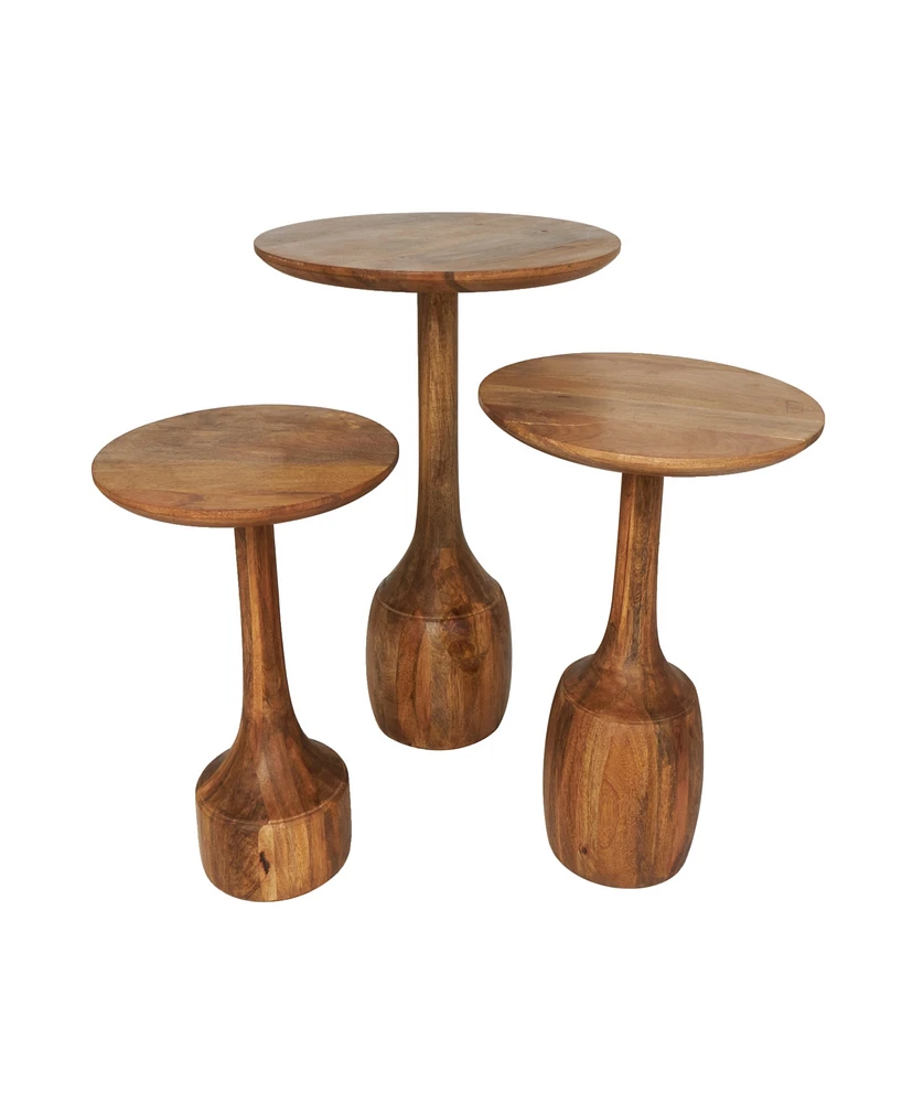 Rosemary Lane Set of 3 Mango Wood Handmade Elevated Bases Accent Table