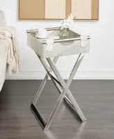 Rosemary Lane 19" x 19" x 25" Leather Geometric Tray Table Inspired Silver-Tone Metal Base and Handles Accent Table