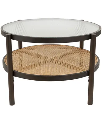 Rosemary Lane 34" x 34" x 17" Rattan Pressed Tempered Glass Top Coffee Table