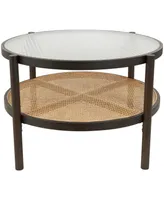 Rosemary Lane 34" x 34" x 17" Rattan Pressed Tempered Glass Top Coffee Table