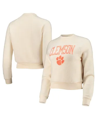 Women's Alternative Apparel Cream Distressed Clemson Tigers Eco-Teddy Baby Champ Tri-Blend Sweatshirt