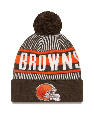 Men's New Era Brown Cleveland Browns Striped Cuffed Knit Hat with Pom