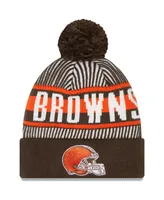 Men's New Era Brown Cleveland Browns Striped Cuffed Knit Hat with Pom