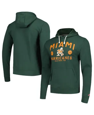 Men's League Collegiate Wear Green Distressed Miami Hurricanes Bendy Arch Essential Pullover Hoodie