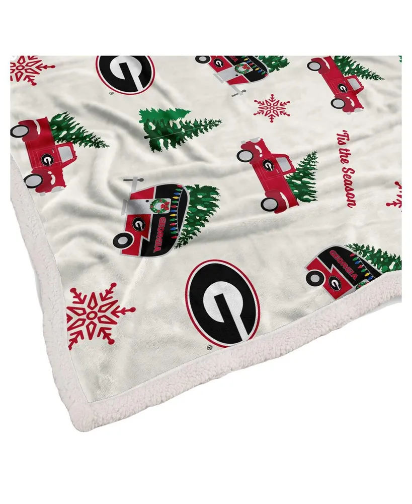 Pegasus Home Fashions Georgia Bulldogs Holiday Truck Repeat 50" x 60" Sherpa Flannel Fleece Blanket