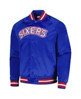 Men's Mitchell & Ness Royal Philadelphia 76ers Hardwood Classics Throwback Wordmark Raglan Full-Snap Jacket