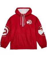 Men's Mitchell & Ness Red Atlanta Hawks Hardwood Classics Team Og 2.0 Anorak Hoodie Half-Zip Windbreaker Jacket