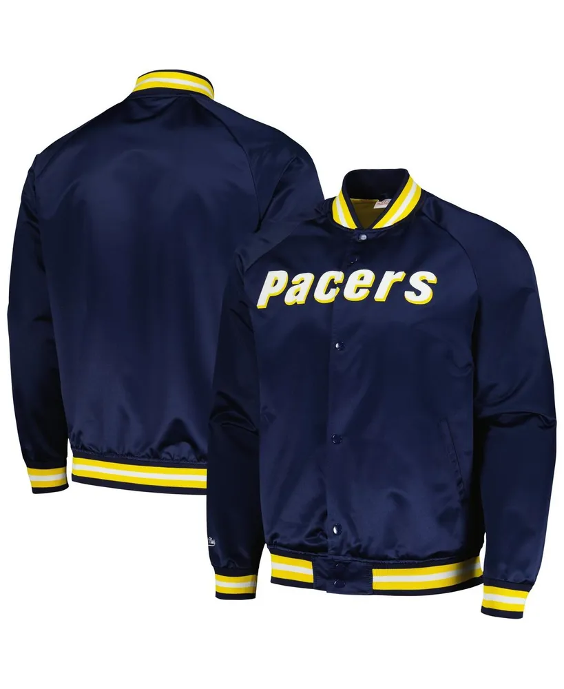 Men's Mitchell & Ness Navy Indiana Pacers Hardwood Classics Throwback Wordmark Raglan Full-Snap Jacket