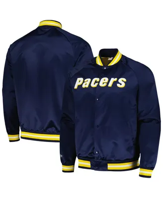 Men's Mitchell & Ness Navy Indiana Pacers Hardwood Classics Throwback Wordmark Raglan Full-Snap Jacket