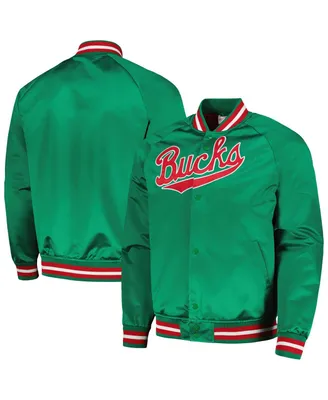 Men's Mitchell & Ness Green Milwaukee Bucks Hardwood Classics Throwback Wordmark Raglan Full-Snap Jacket