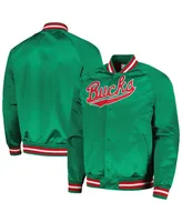 Men's Mitchell & Ness Green Milwaukee Bucks Hardwood Classics Throwback Wordmark Raglan Full-Snap Jacket