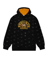 Men's Mitchell & Ness Black Boston Bruins 100th Anniversary Allover Print Pullover Hoodie