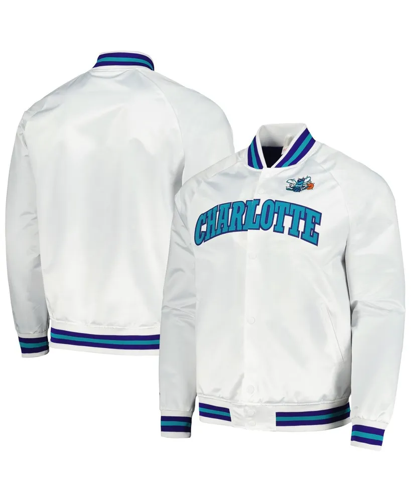 Men's Mitchell & Ness White Charlotte Hornets Hardwood Classics Throwback Wordmark Raglan Full-Snap Jacket