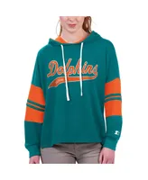 Women's Starter Aqua Miami Dolphins Bump And Run Long Sleeve Hoodie T-shirt