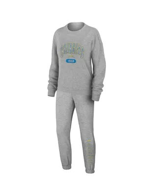 Women's Wear by Erin Andrews Heather Gray Los Angeles Chargers Knit Long Sleeve Tri-Blend T-shirt and Pants Sleep Set