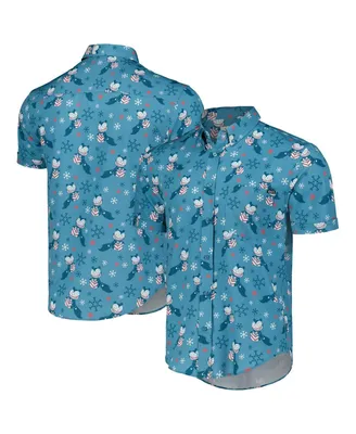 Men's and Women's Rsvlts Blue The Nightmare Before Christmas Merry Scary Teddy Kunuflex Button-Down Shirt