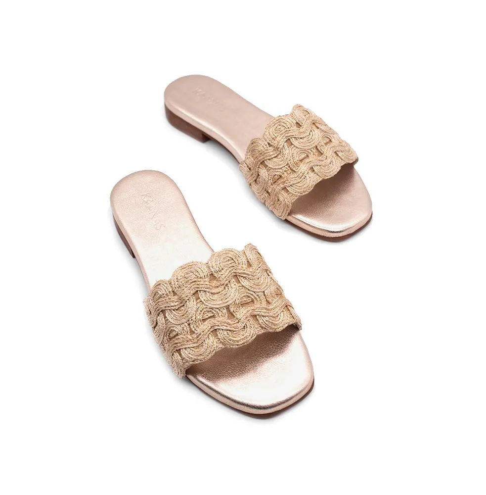 Kaanas Nash Gold Textured Band Slip-on Sandal