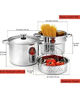 Cook N Home 4-Piece 8 Quart Multipots, Stainless Steel Pasta Cooker Steamer