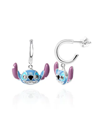 Disney Stitch Silver Plated Enamel Charm Hoop Earrings
