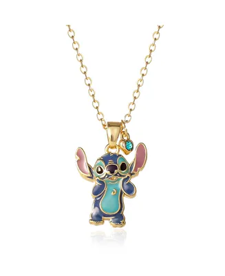 Disney Stitch 18kt Yellow Gold Flash Plated Enamel & Blue Crystal Standing Pendant