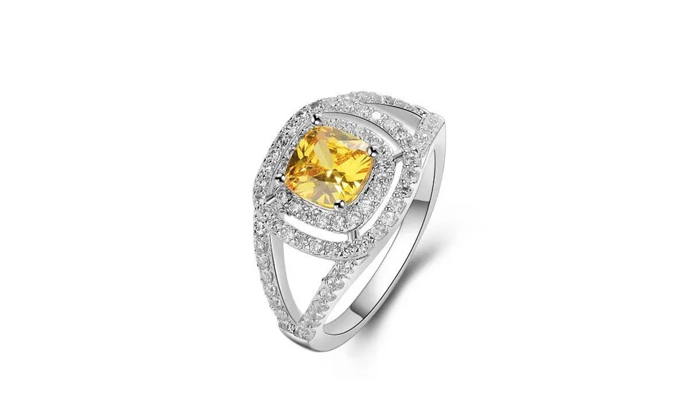 Citrine Ring for Women with Crystal Accent Stones