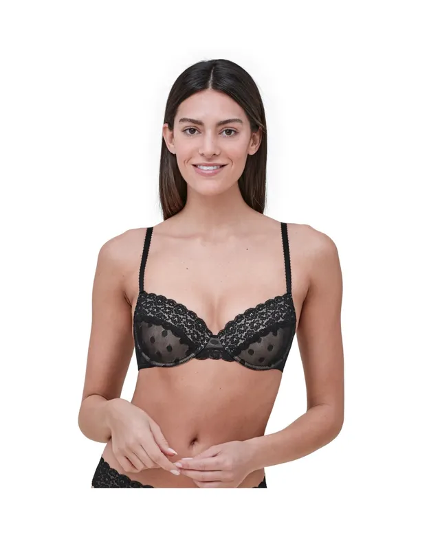 Skarlett Blue Dnu Women's Dare Fully Adjustable Comfortable Everyday Demi T  Shirt Bra with Dotted Stretch Lace and Foam Pads