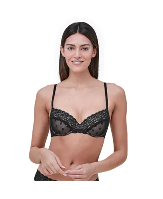 Dnu Women's Dare Fully Adjustable Comfortable Everyday Demi T Shirt Bra with Dotted Stretch Lace and Foam Pads